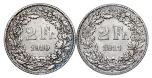 Switzerland - 2 Francs - 1910 , 1911