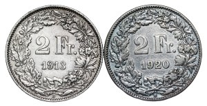 Switzerland - 2 Francs - 1913 , 1920