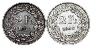 Switzerland - 2 Francs - 1921 , 1940