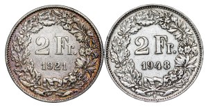 Switzerland - 2 Francs - 1921 , 1948