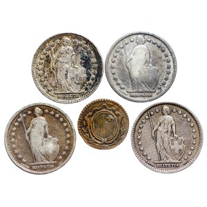 Switzerland - 1 Franc, 1 Rappen LOT - 5 pcs