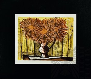 Bernard BUFFET (1928-1999), Les dahlias sur fond janue ( Dahlias on a yellow background).