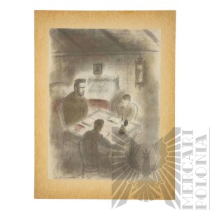 Zdzisław CZERMAŃSKI (1900 - 1970), - Litografia z 1936 roku z cyklu Piłsudski na Syberii