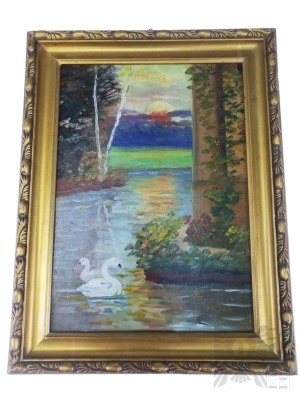 Unknown Artist, Swans Against a Sunset Background