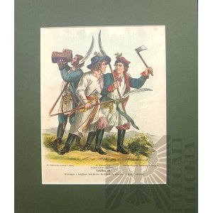 Michał STACHOWICZ (1768-1825), Wojsko Polskie Kościuszki, 1894| Włościanie z batalionu kosynierów Krakowskich, uzbrojeni w kosy i siekierki.