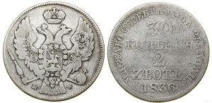 Poland, 30 kopecks = 2 zlotys, 1836 MW, Warsaw