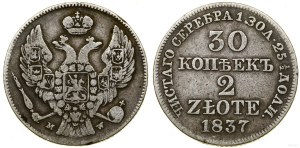Poland, 30 kopecks = 2 zlotys, 1837 MW, Warsaw