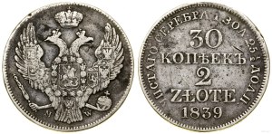Poland, 30 kopecks = 2 zlotys, 1839 MW, Warsaw