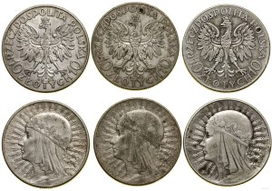 Poland, set of 3 x 10 gold, 1932-1933