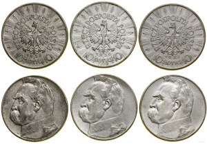 Poland, set of 3 x 10 gold, 1935-1937, Warsaw