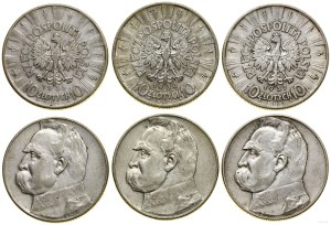 Poland, set of 3 x 10 gold, 1935-1937, Warsaw