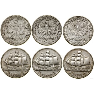 Polska, zestaw: 3 x 2 złote, 1936, Warszawa