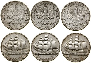 Poland, set: 3 x 2 gold, 1936, Warsaw