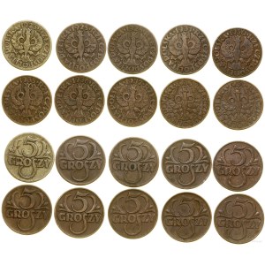 Polska, zestaw: 10 x 5 groszy, 1923-1939, Warszawa