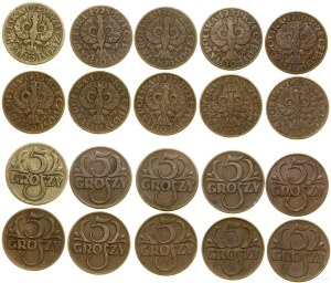 Poland, set: 10 x 5 pennies, 1923-1939, Warsaw.
