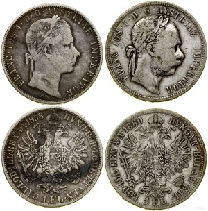 Austria, set of 2 x 1 florin, 1858 A, 1880, Vienna