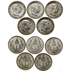 Austria, zestaw 5 x 1 korona, 1912, 1913, 1914, 1915, 1916, Wiedeń