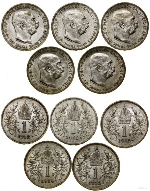 Austria, set of 5 x 1 crowns, 1912, 1913, 1914, 1915, 1916, Vienna