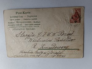POSTCARD EMBOSSED NEW YEAR 1904, GRAIN, EAR, FOUR-LEAF CLOVER