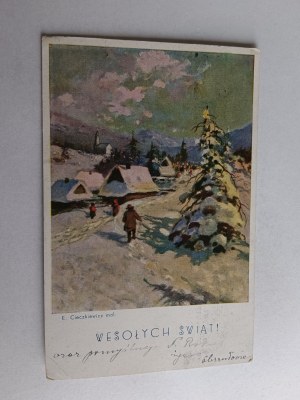 POLISH PAINTING CIECZKIEWICZ WINTER CHRISTMAS 1937