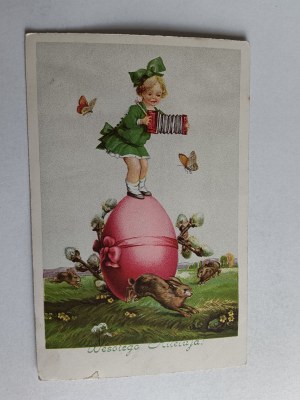 CHRISTMAS POSTCARD EASTER GIRL EASTER EGG HARE HARMONY 1928