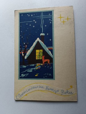 CHRISTMAS POSTCARD HOUSE SARNA STAMP PIOTRKOW PETRIKAU 1942