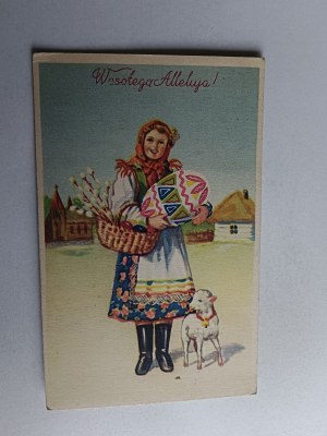 CHRISTMAS POSTCARD FOLK COSTUMES EASTER EGG LAMB