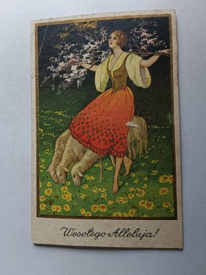 CHRISTMAS POSTCARD WOMAN IN THE MEADOW FOLK COSTUMES