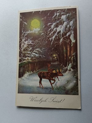 CHRISTMAS POSTCARD CHRISTMAS DEER WINTER STAMP BRZEŹNICA 1936