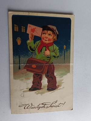 CHRISTMAS POSTCARD CHRISTMAS LETTER CARRIER, LETTER, FOLDED IN THE MIDDLE PART