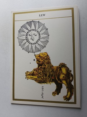FOLDOUT HOROSCOPE ZODIAC SIGN LION, POEM LESZEK SZUMAN, DRAWING ANDRZEJ MACIEJEWSKI