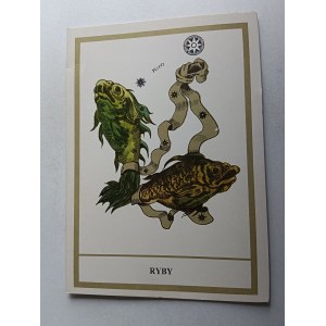 ROZKŁADANKA HOROSKOP ZODIAK ZNAK ZODIAKU RYBY, WIERSZ LESZEK SZUMAN, RYS ANDRZEJ MACIEJEWSKI