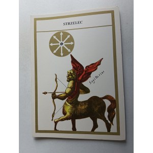 ROZKŁADANKA HOROSKOP ZODIAK ZNAK ZODIAKU STRZELEC, WIERSZ LESZEK SZUMAN, RYS ANDRZEJ MACIEJEWSKI