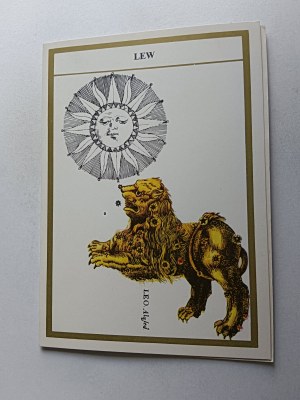 FOLDOUT HOROSCOPE ZODIAC SIGN LION, POEM LESZEK SZUMAN, DRAWING ANDRZEJ MACIEJEWSKI