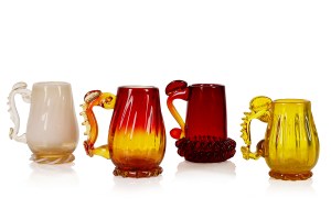 designed by Jerzy SŁUCZAN-ORKUSZ (1924-2002), 4 small beer mugs, Cracow Glass Institute