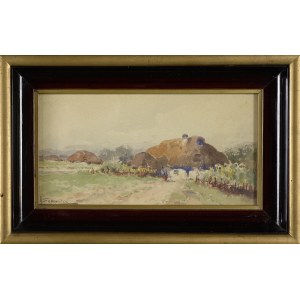 Adam SETKOWICZ (1876-1945), Pejzaż z wiejskimi chatami