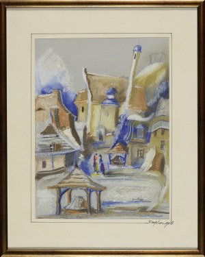 Daniel DE TRAMECOURT (1950-2015), View of the market buildings and the Fara in Kazimierz Dolny