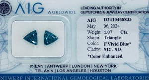 2 NATURAL POLISHED DIAMONDS 1.07 FANCY INTENSE BLUE* -SI1-2 - AIG - C31210-6