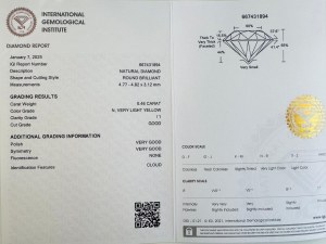NATURAL POLISHED DIAMOND 0.46 VERY LIGHT YELLOW -I1 - IGI - C20805-8