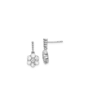 18K WHITE GOLD FLOWER DANGLE EARRINGS WITH DIAMONDS - 828 NAT 18K