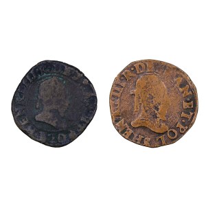Zestaw 2 szt. - double tournois - b.d. i 1589 r. - Henryk Walezy