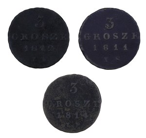 Set of 3 pcs. 3 pennies, Duchy of Warsaw