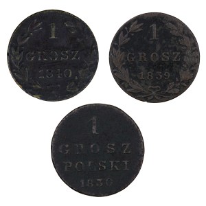 Zestaw 3 szt. 1 grosz, Królestwo Polskie pod zaborem rosyjskim, 1815-1850