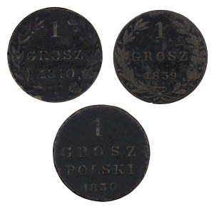 Set of 3 pcs. 1 penny, Kingdom of Poland under Russian annexation, 1815-1850