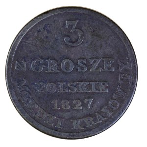 3 grosze 1827 r. z miedzi krajowej, Królestwo Polskie pod zaborem rosyjskim 1815-1850