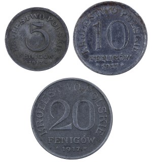 Set of 3 pcs, fenigs - German occupation authorities - Kingdom of Poland