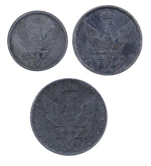 Set of 3 pcs, fenigs - German occupation authorities - Kingdom of Poland