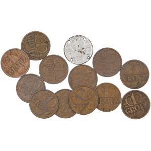 Zestaw 13 szt. 1 grosz, II Rzeczpospolita Polska 1923-1929