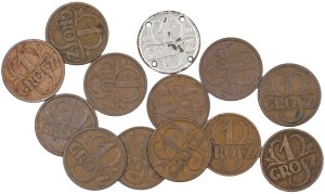 Set of 13 pieces. 1 penny, Second Polish Republic 1923-1929