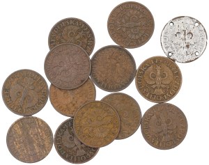 Set of 13 pieces. 1 penny, Second Polish Republic 1923-1929